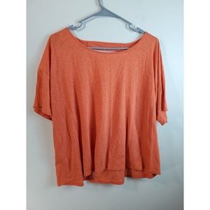 Fabletics Blouse Top Womens XL Orange Short Sleeve Round Neck Back Keyhole Logo